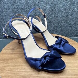 J Crew Navy Blue Satin Bow Ankle Strap Heels Made in Italy Womens Size 8